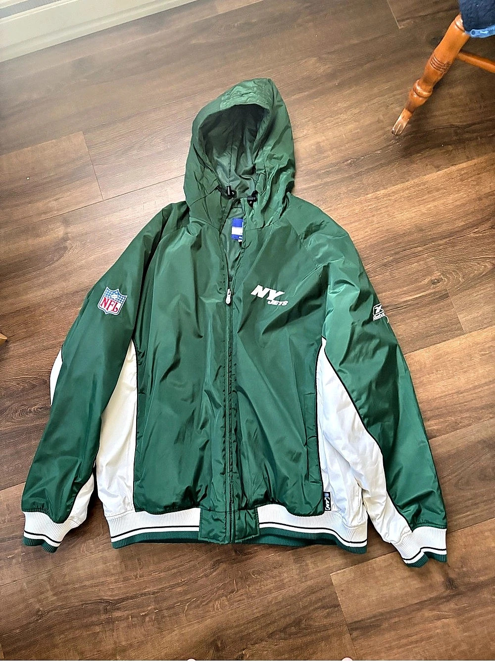 Reebok New York Jets NFL On Field Full Zip Hooded Winter Jacket Green & White